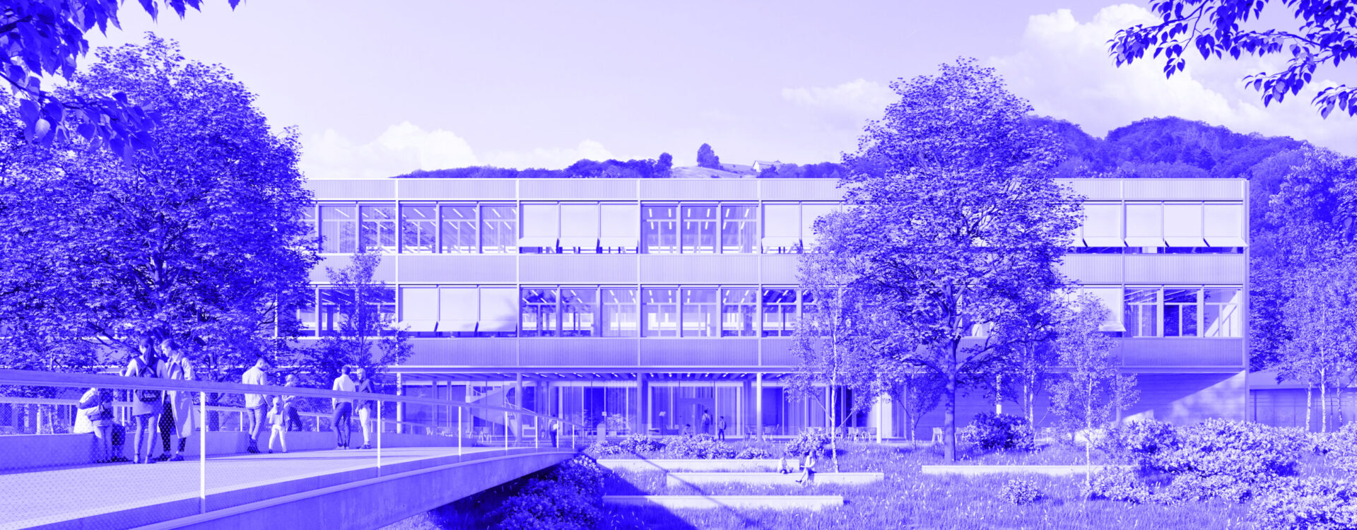 eingefärbtes Rendering des Projektes Ersatzneubau Kantonsschule Wattwil für BIM-Gesamtkoordination von Impuls Plus GmbH