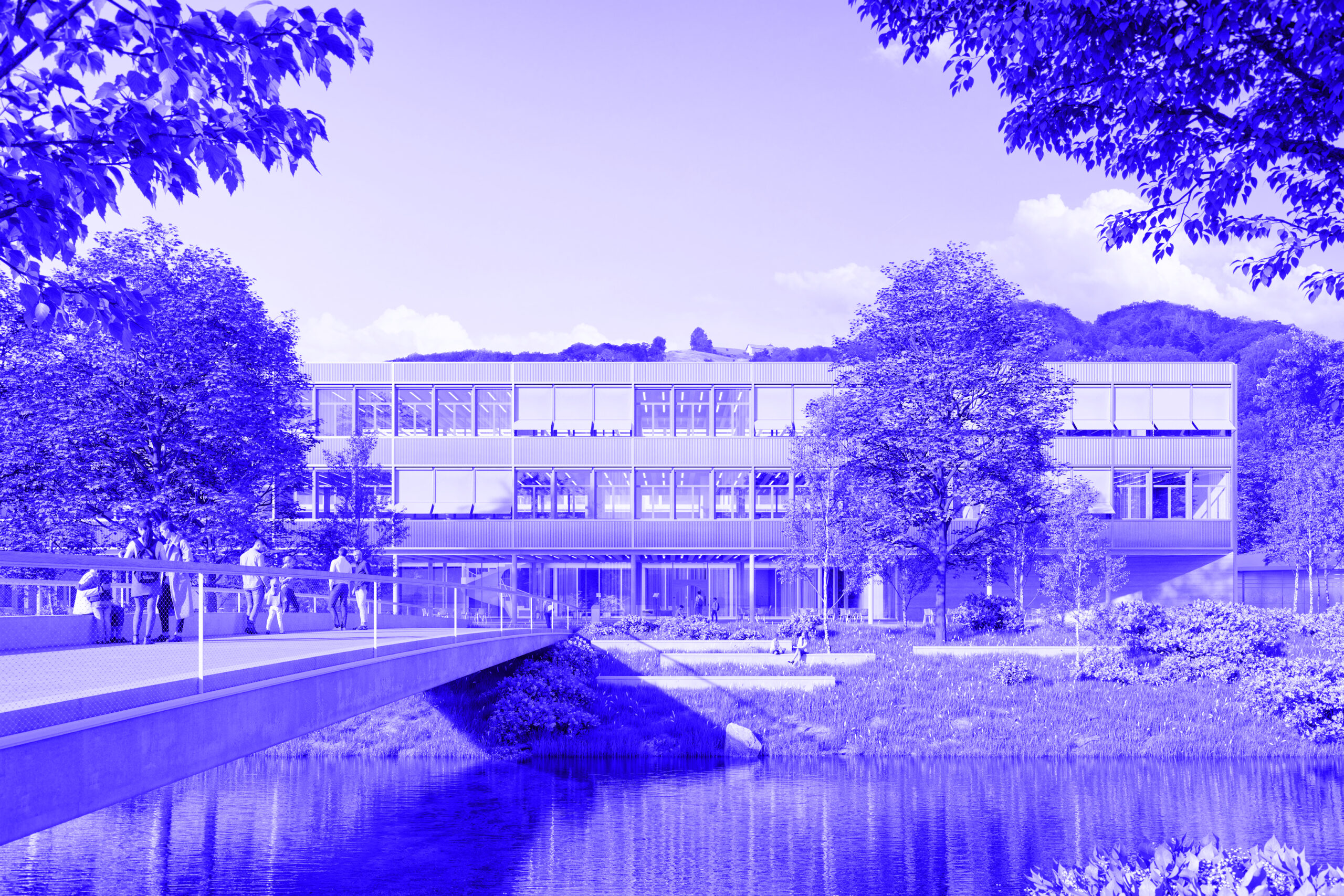 eingefärbtes Rendering des Projektes Ersatzneubau Kantonsschule Wattwil für BIM-Gesamtkoordination von Impuls Plus GmbH