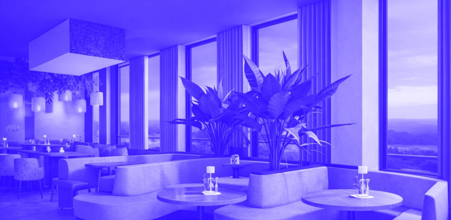 Restaurant ZAP Rendering Innenansicht Lounge-Bereich. Bauherrenbetreuung HLKSE und Kälteplanung von Impuls Plus GmbH