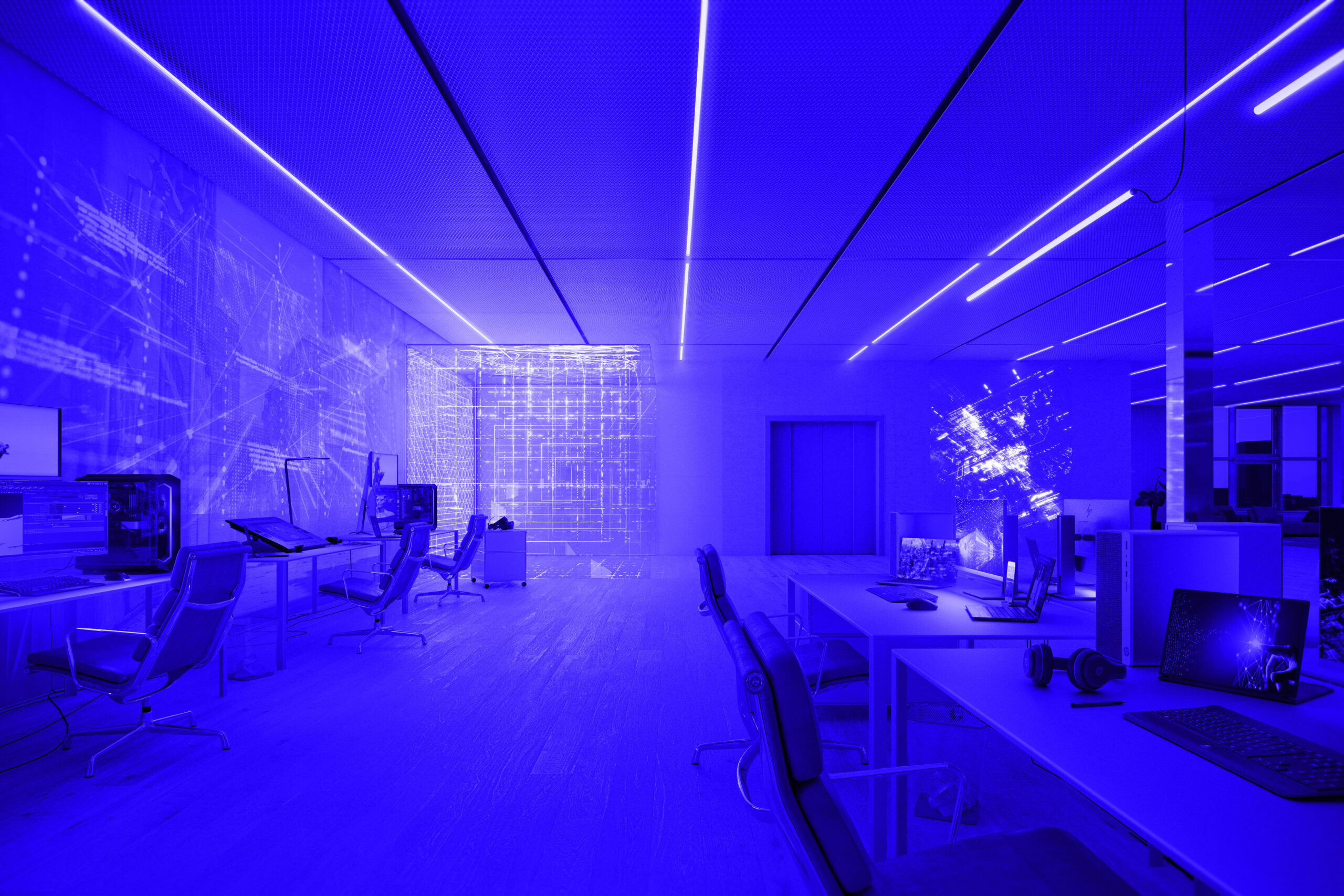 eingefärbtes Rendering des Projektes Mieterausbau TI&M für Gebäudetechnikplanung (HLK) von Impuls Plus