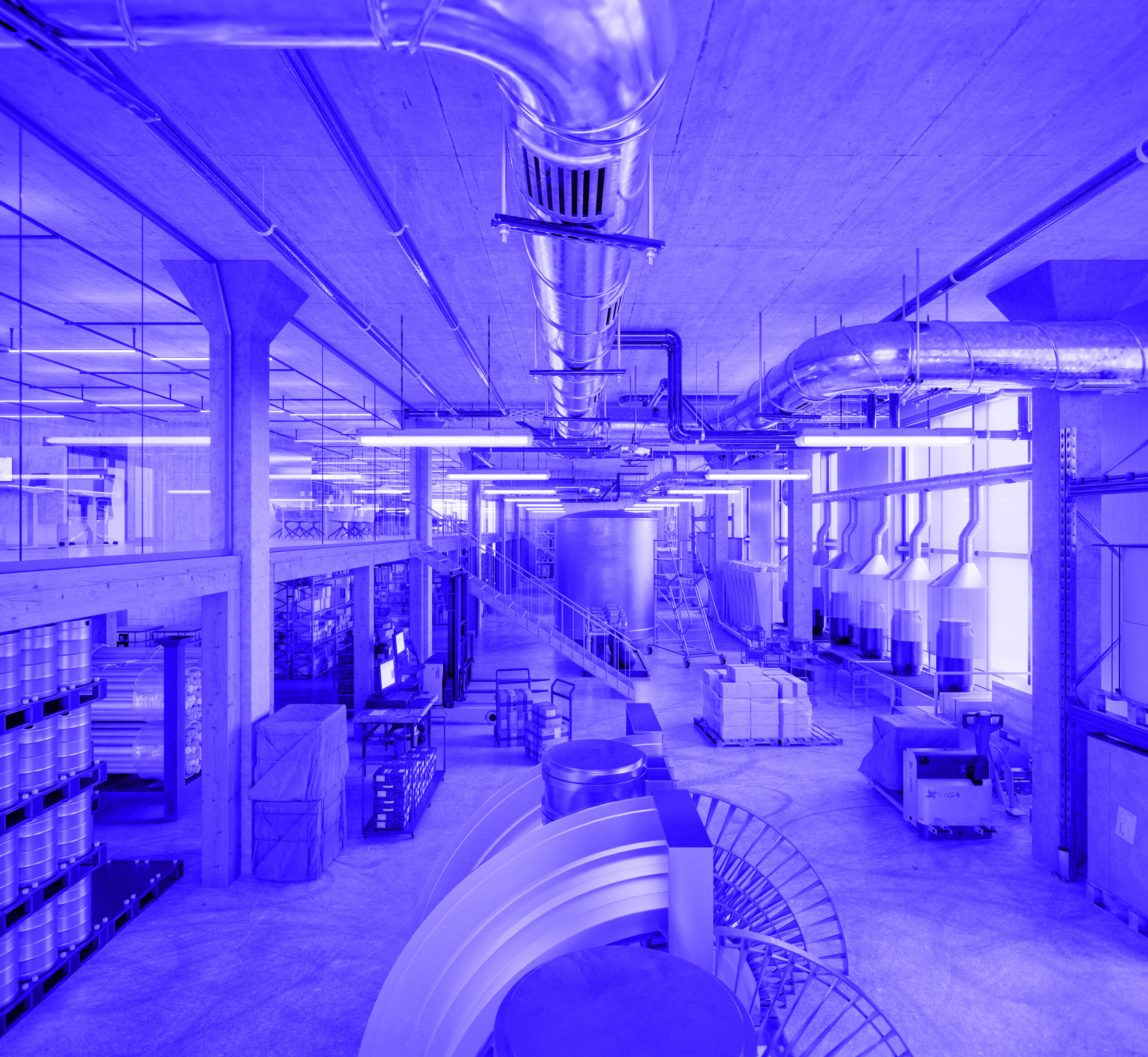 eingefärbtes Rendering des Projektes Walter Buchmann AG für die digitale Gebäudetechnikplanung (HLK-Gewerke) von Impuls Plus GmbH