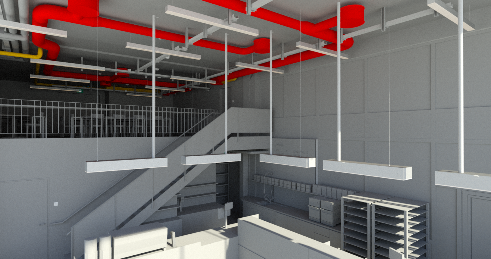 Rendering - Blick in Fabrikladen des Projektes für Walter Buchmann AG.