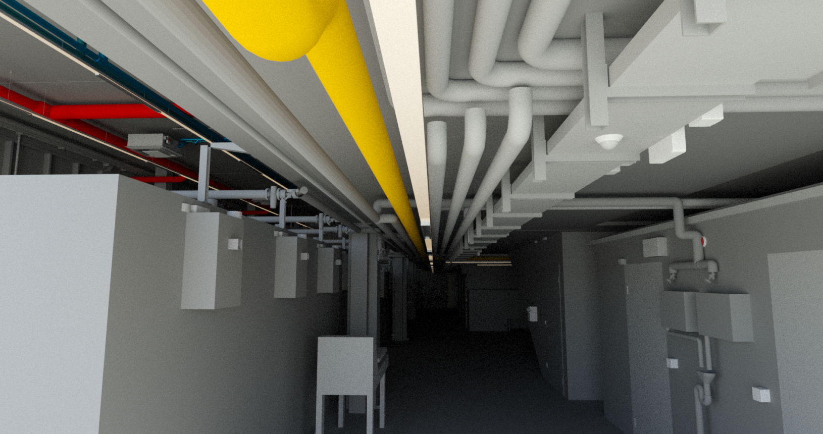 Rendering - Blick von Korridor nach Produktion des Projektes für Walter Buchmann AG.