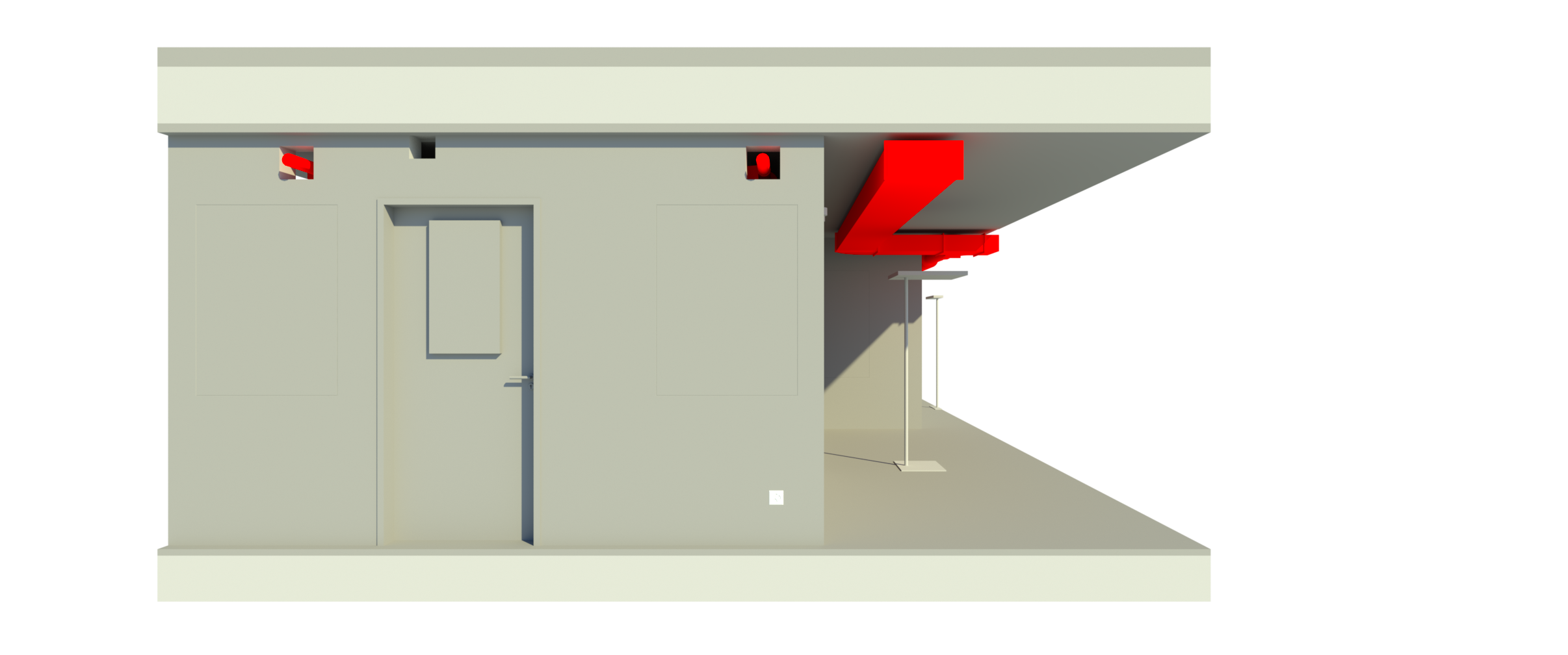 Moderne Raumdarstellung mit Lüftungsinstallationen