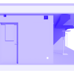 Moderne Raumdarstellung in blau mit Lüftungsinstallationen